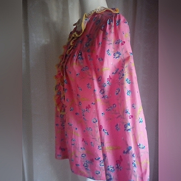 J. Crew Liberty Art Fabric Pink Floral Eyelet Trim Long Sleeve Blouse Size XS - Picture 5 of 14